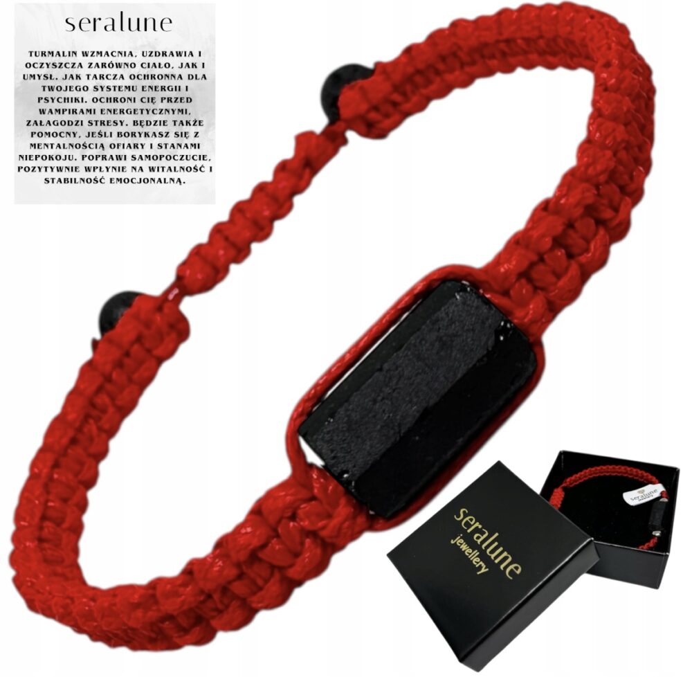Bransoletka Czarny Turmalin z Czerwonego Sznurka -Najmocniejszy Amulet Ochronny
